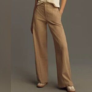 YFB Anthropologie Women's Easton Tan Wide Leg Linen Pant Size S